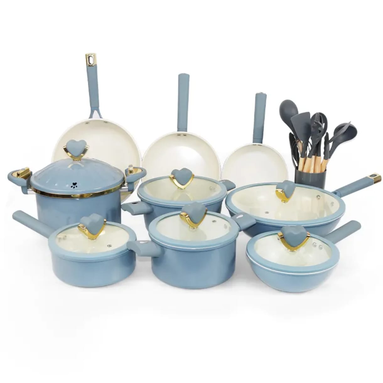 Disnie Marble Coated 18 Pcs Granite Cooking Set